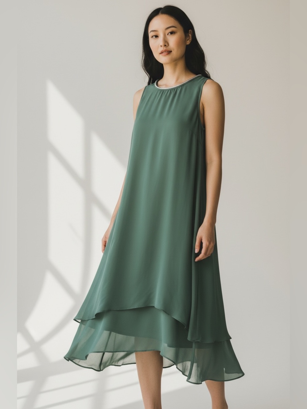 H&M Teal Satin-Trim Sleeveless Shift Dress